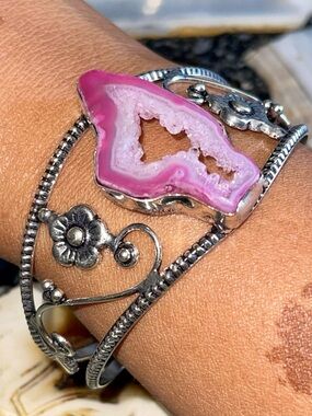 Pink Drusy Geode Cuff Bracelet Adjustable/ One Size